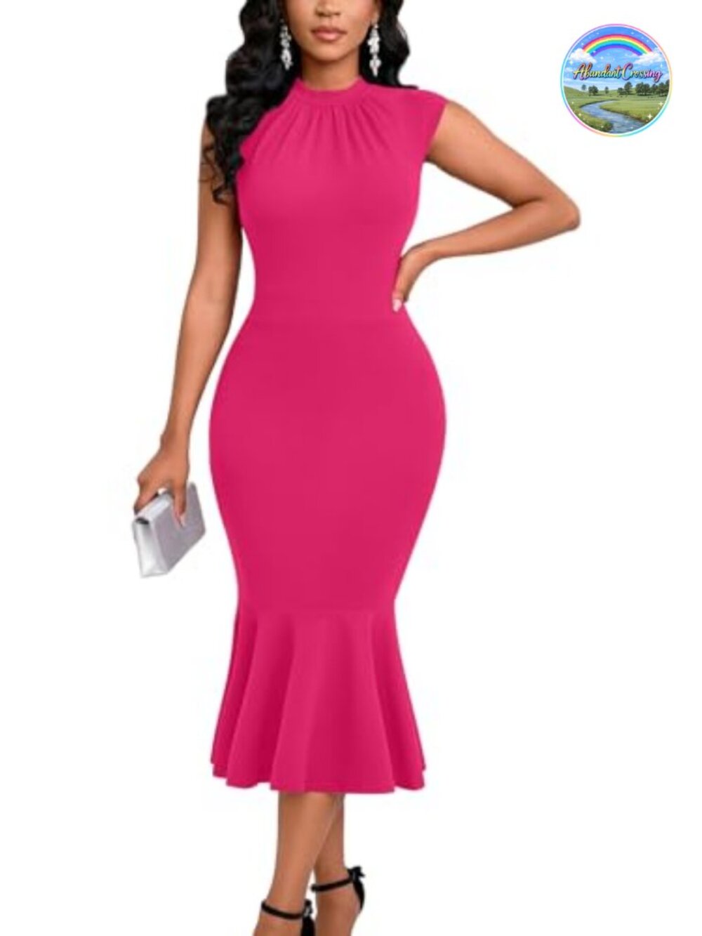 Women's Mermaid Midi Dress Mock Neck Sleeveless Cocktail Party